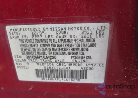 2010 Nissan Sentra 2.0S from USA, damaged, VIN 3N1AB6AP1AL648290